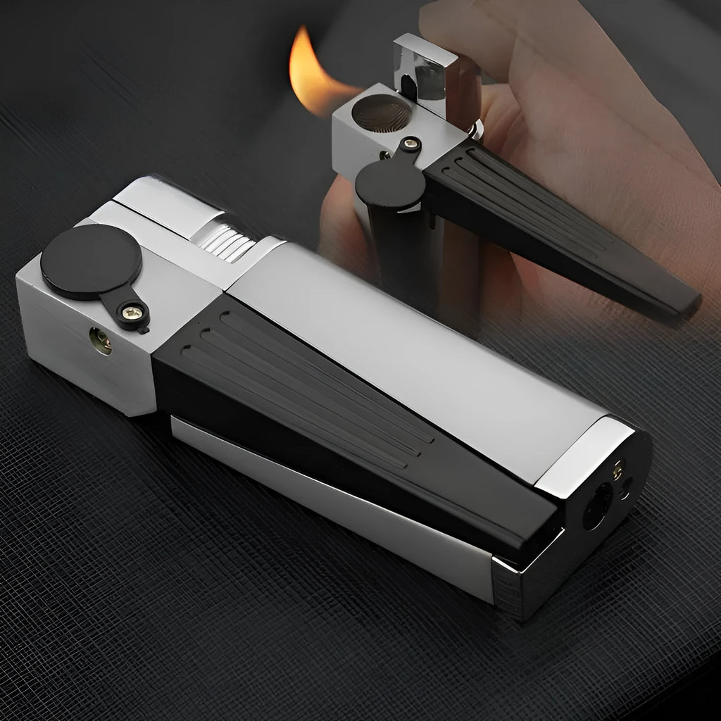 Silver square cover 2-in-1 metal pipe lighter, refillable butane, 9.2 cm long, zinc alloy and ABS construction