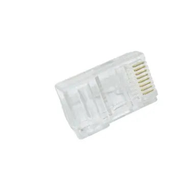 White network modular plug with all copper insert and three-fork gold-plated contacts for RJ45 connections