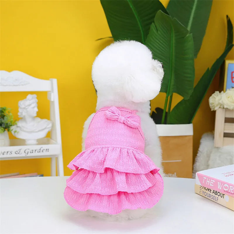 Pet dog princess dress in candy layered skirt rose red polyester for small dogs