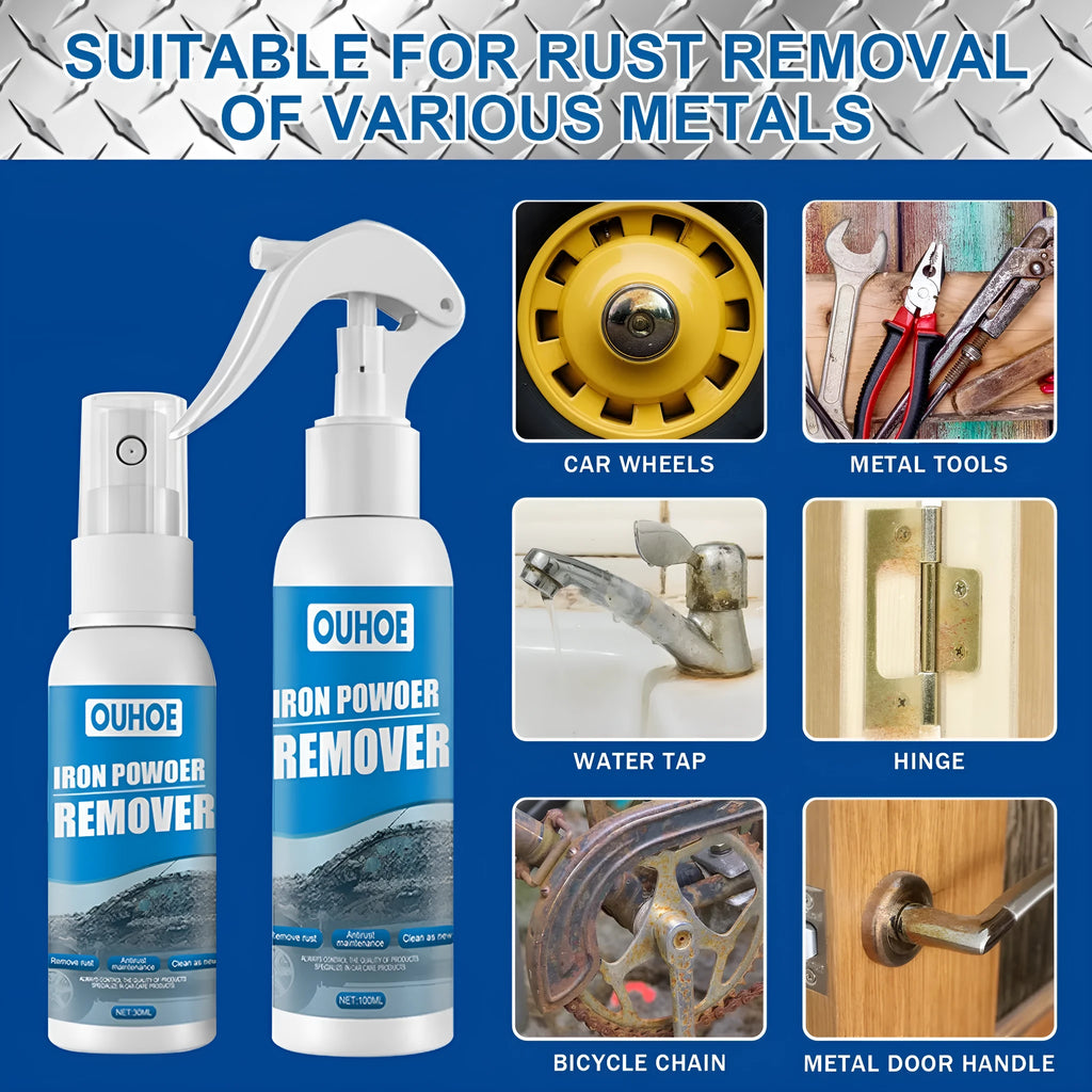 Automotive rust removal spray bottle with optional sponge and towel for car metal surface treatment