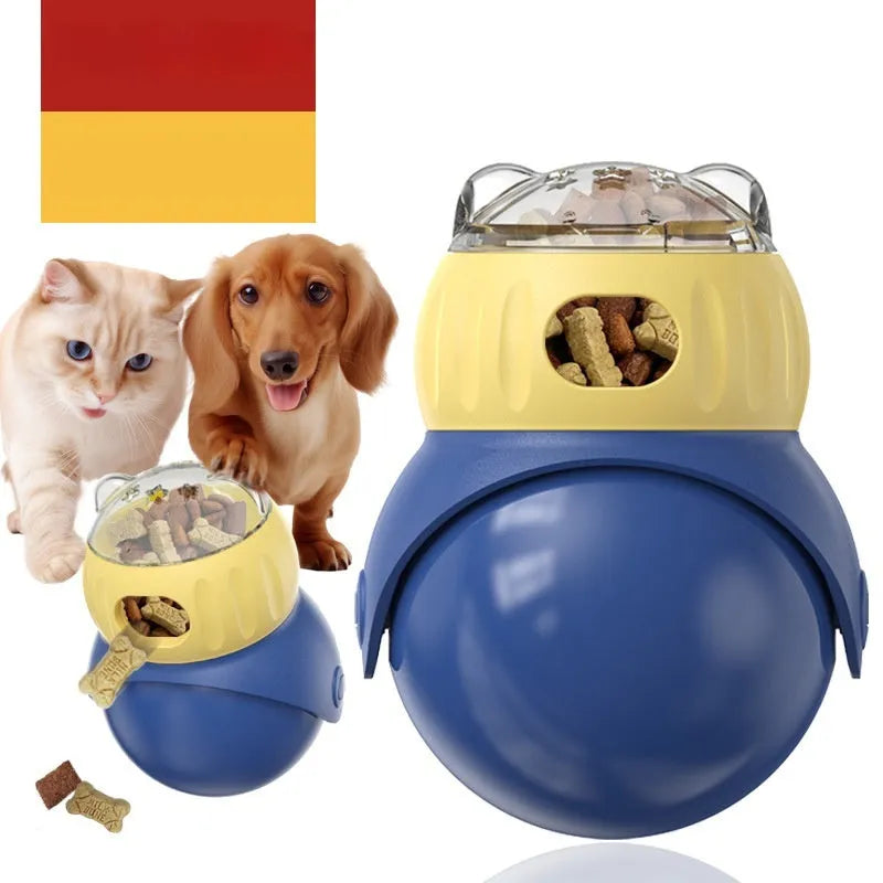 Owl design cat feeder tumbler puzzle toy in morandi yellow and blue colours