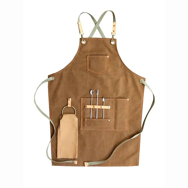 Canvas cross strap apron in solid colour, free size, for cafe, baking, gardening work