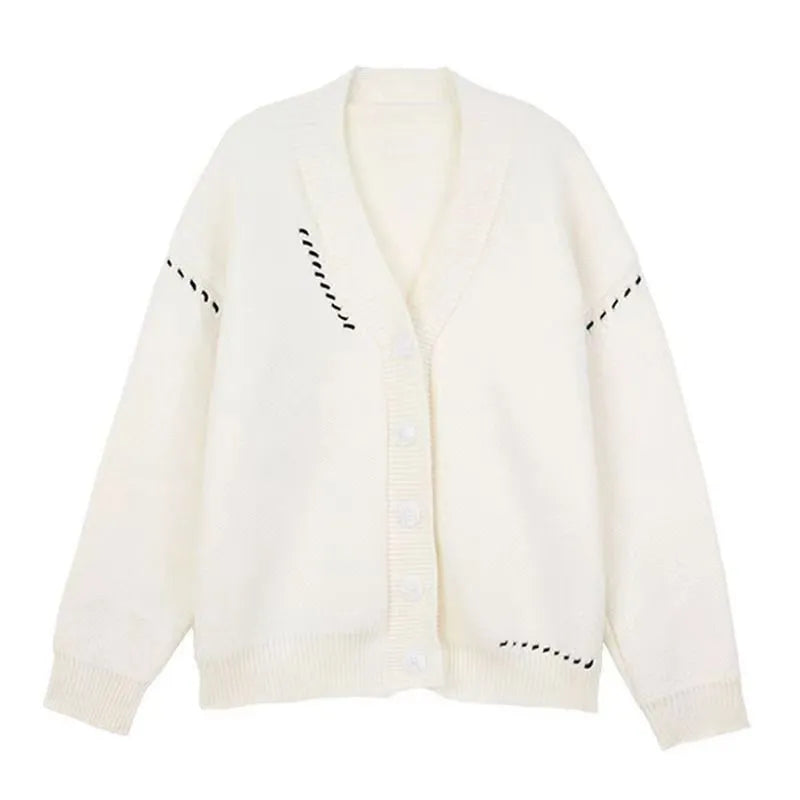 Women's loose fit knitted cardigan coat in solid black colour with long sleeves