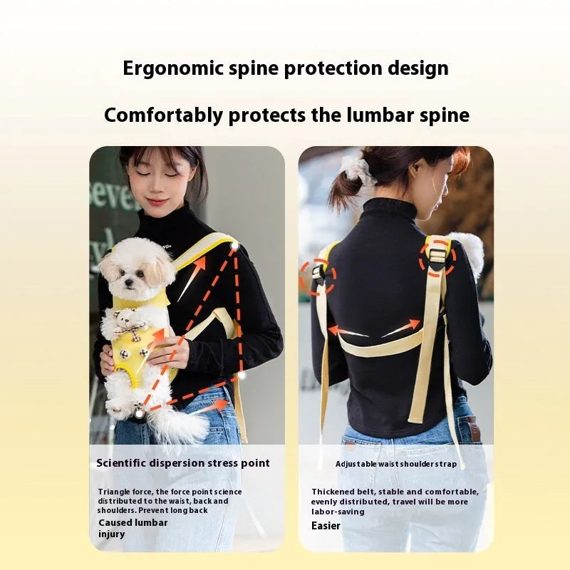 Canvas cat carrier bag with animal cartoon pattern and colourful stitching in multiple size options