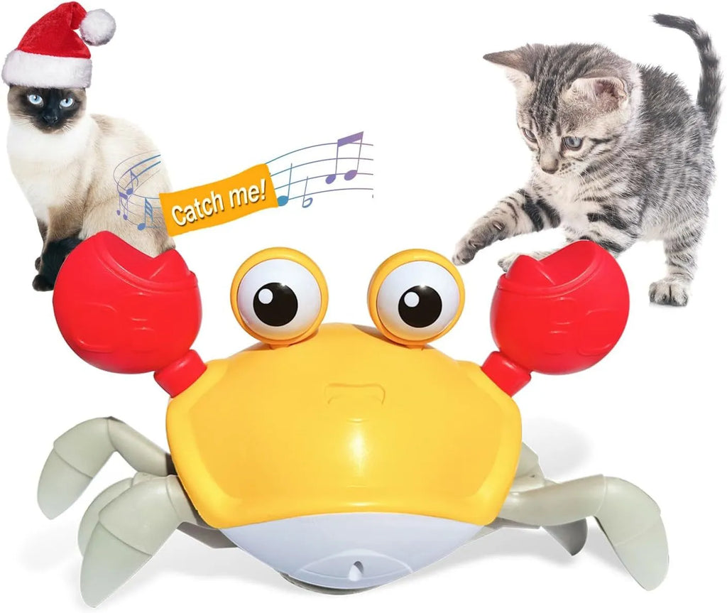 Blue interactive crawling crab dog toy with electronic sensors for obstacle avoidance