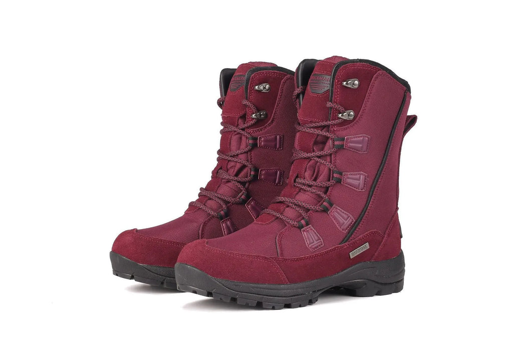 Women's genuine leather mid-calf thermal snow boots with round toe and rubber sole