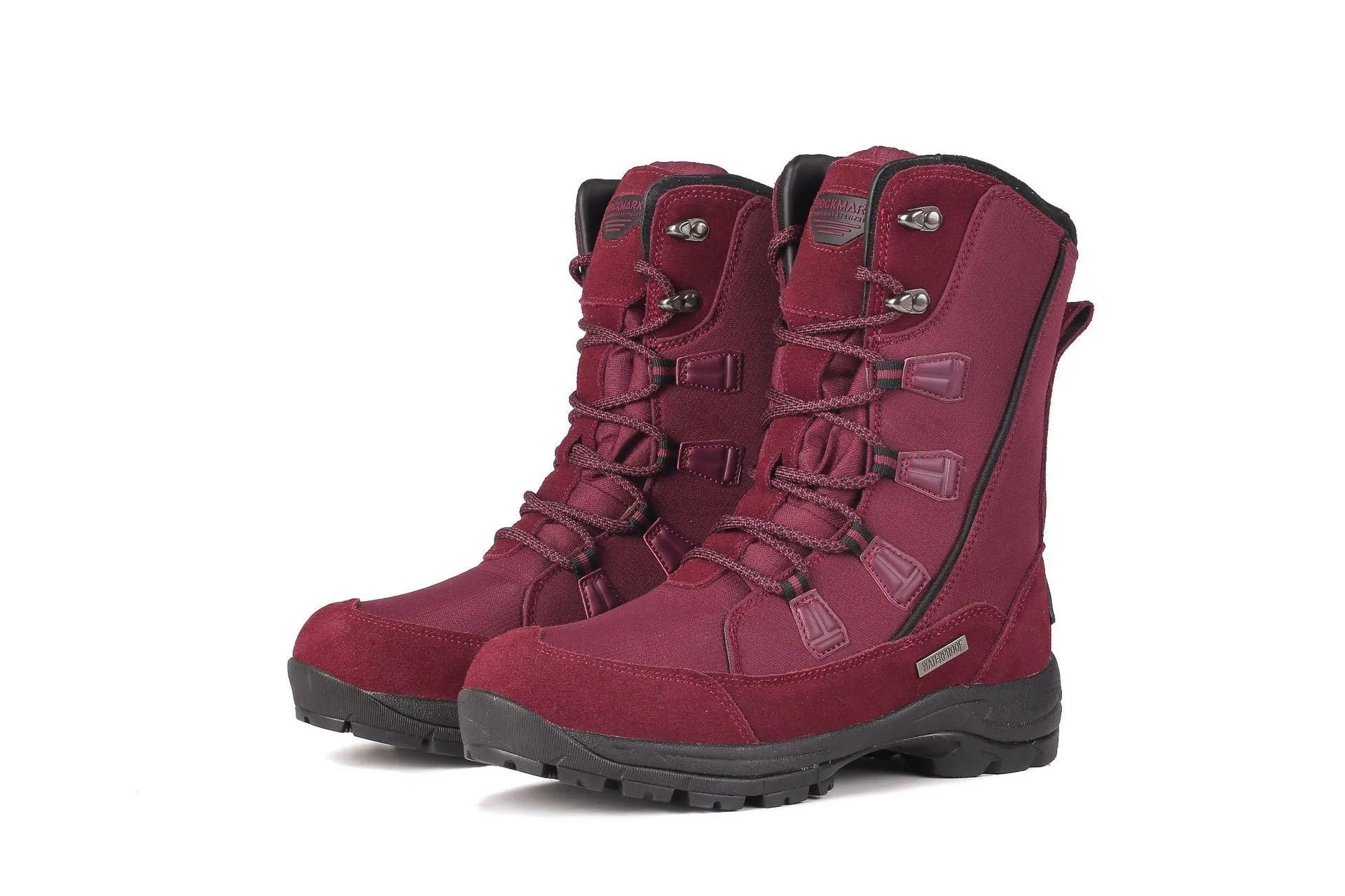 Women's genuine leather mid-calf thermal snow boots with round toe and rubber sole