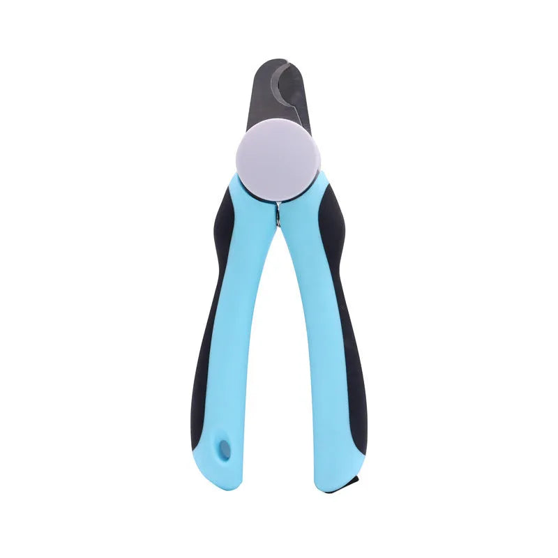 Blue heavy-duty dog nail clippers with a visible safety guard on a white background.