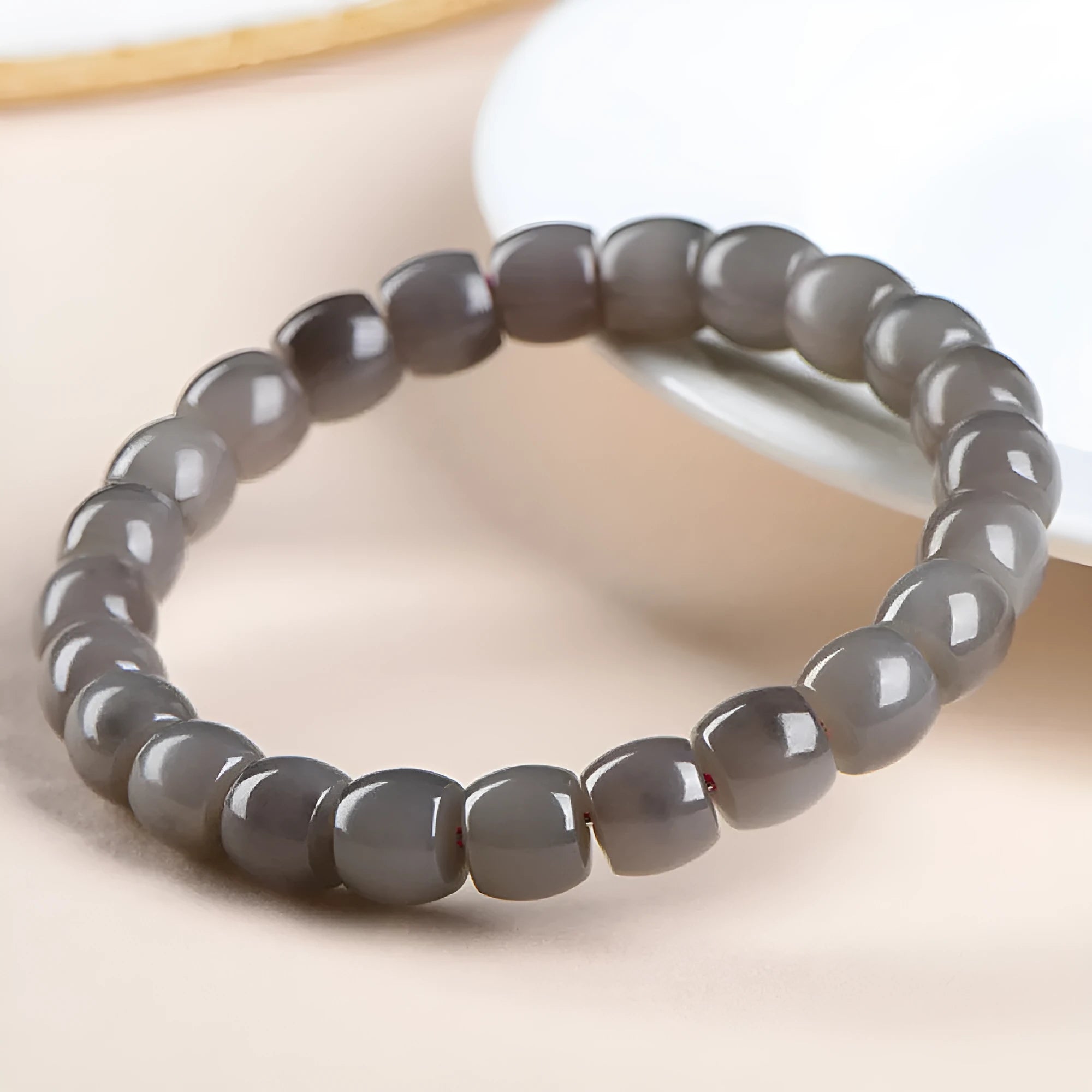 Natural smokey violet Hetian jade bracelet with straight cut beads