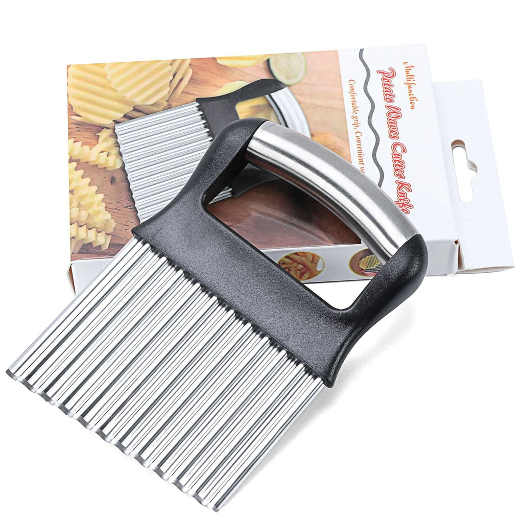 Stainless steel potato wave knife for making crinkle-cut chips, 14 by 9 centimetres