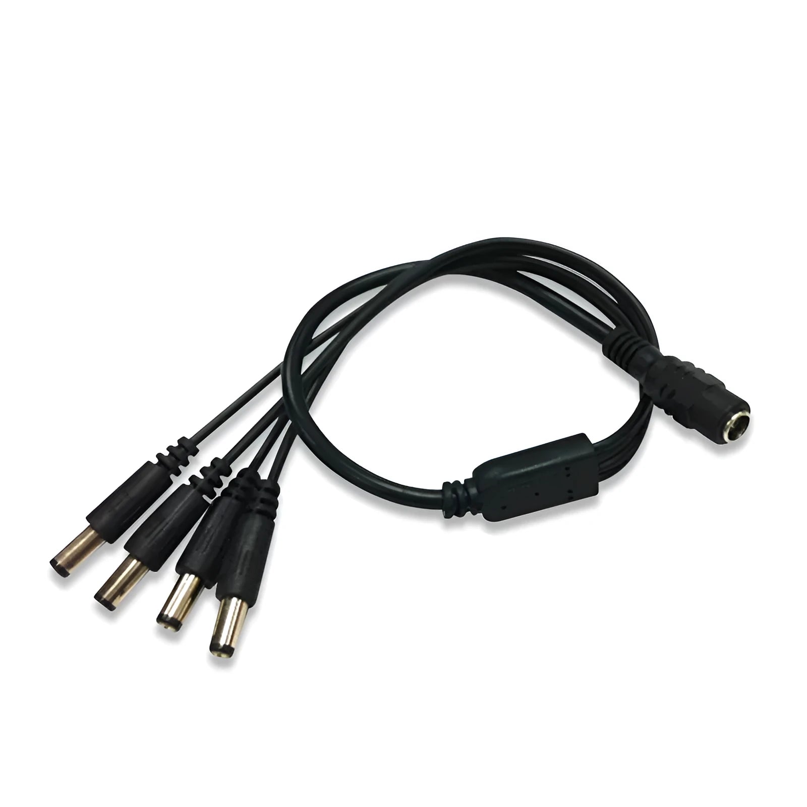 Black DC 1-to-4 monitoring power cord with copper core, 0.39m length, 5.5mm connectors for CCTV cameras