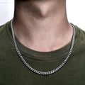Men's stainless steel cube rope chain necklace in silver finish on a neutral background, 18-24 inch lengths available