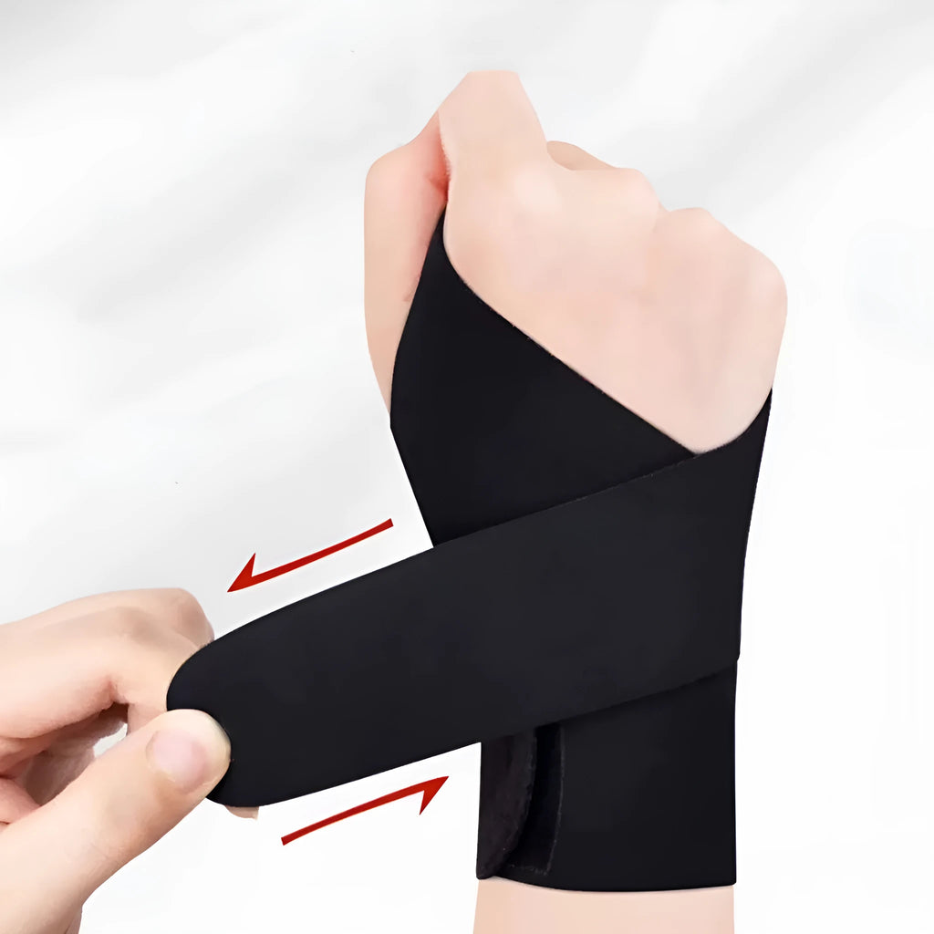 Adjustable athletic wristguard in black colour showing breathable thin construction