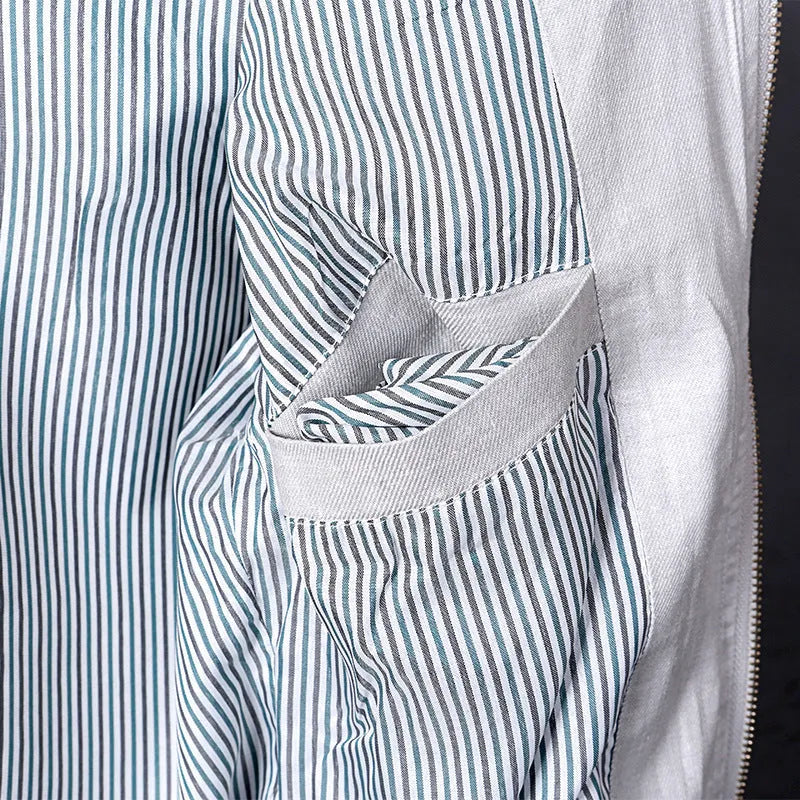 Men's thin linen jacket in heather gray, grass green, or blue, made from cotton, showing colour-matching pattern.