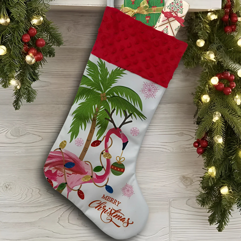 Flamingo Christmas stocking decoration measuring 46 by 28 cm in cloth fabric