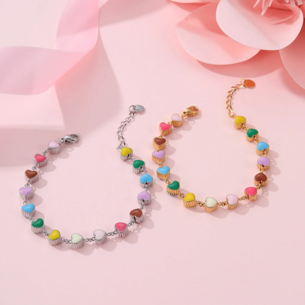 Women's stainless steel love heart bracelet with gold or steel electroplated finish