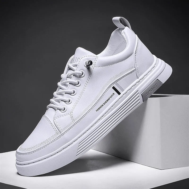 Men's low-top black and white skateboard shoes with elastic band closure and round toe.