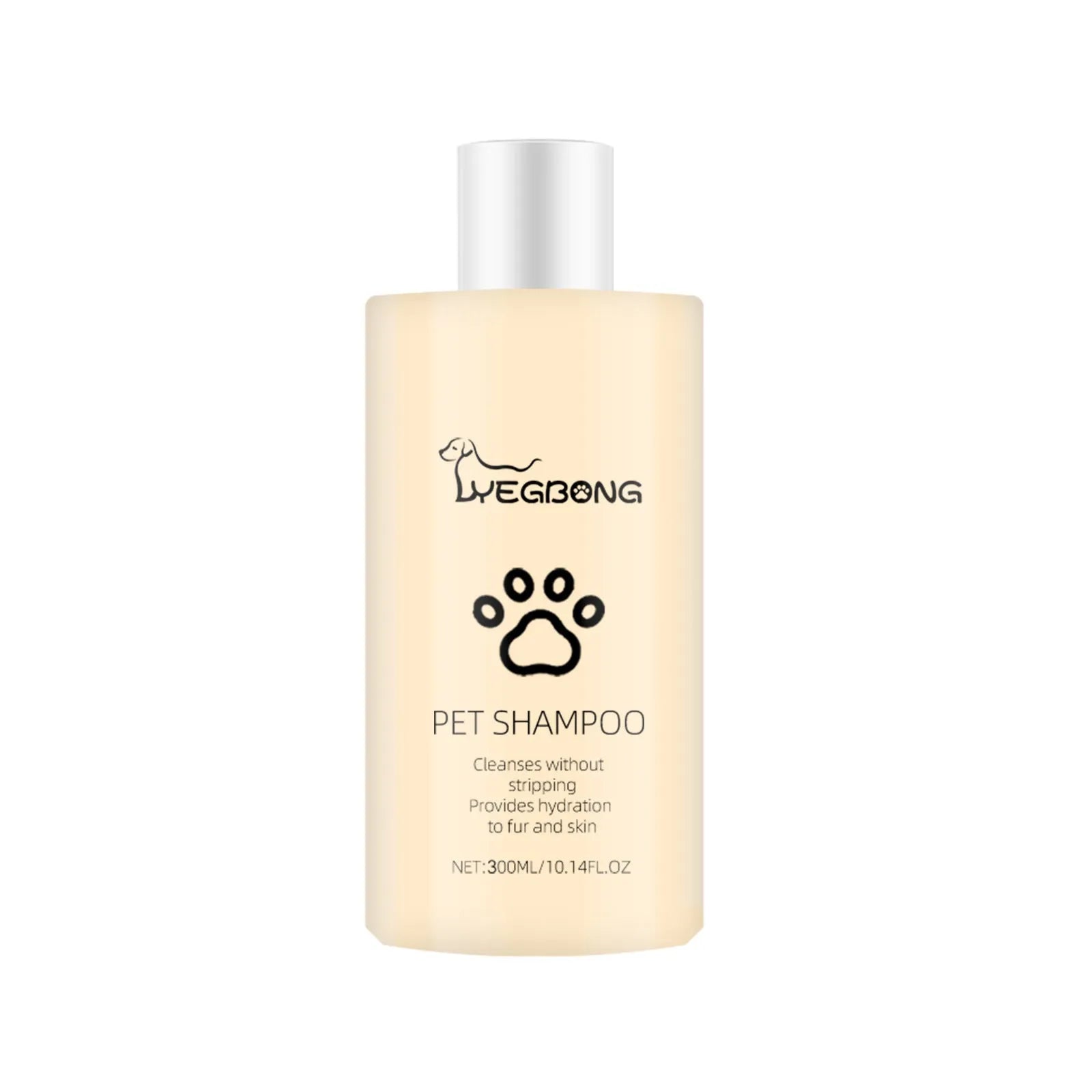 Bottle of mild dog shampoo for soft, clean hair, shown in 100ml and 300ml sizes.