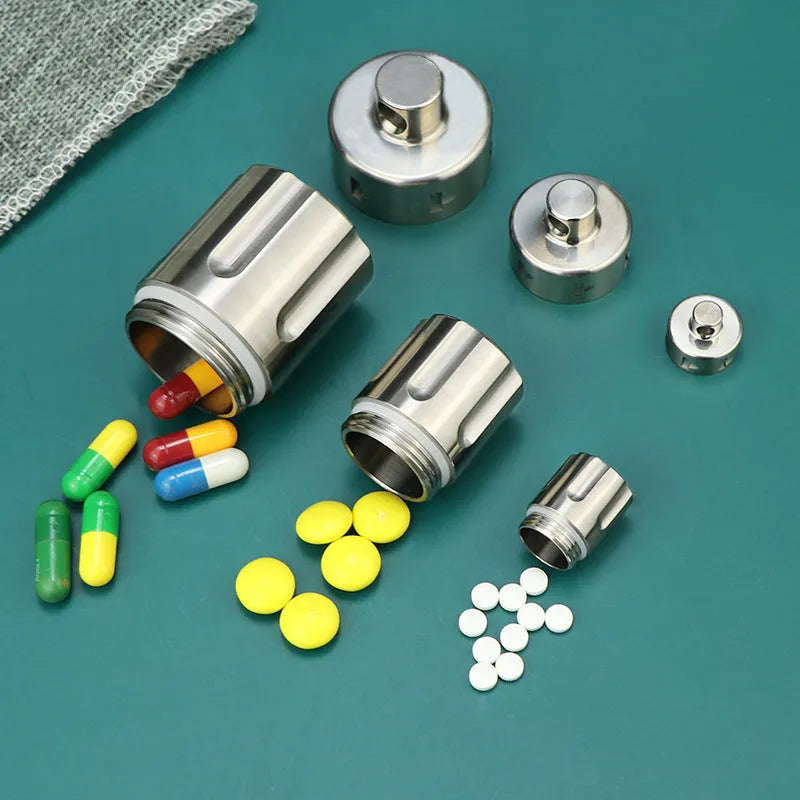 Pure titanium waterproof compartment portable storage tank in T10 size range for pills