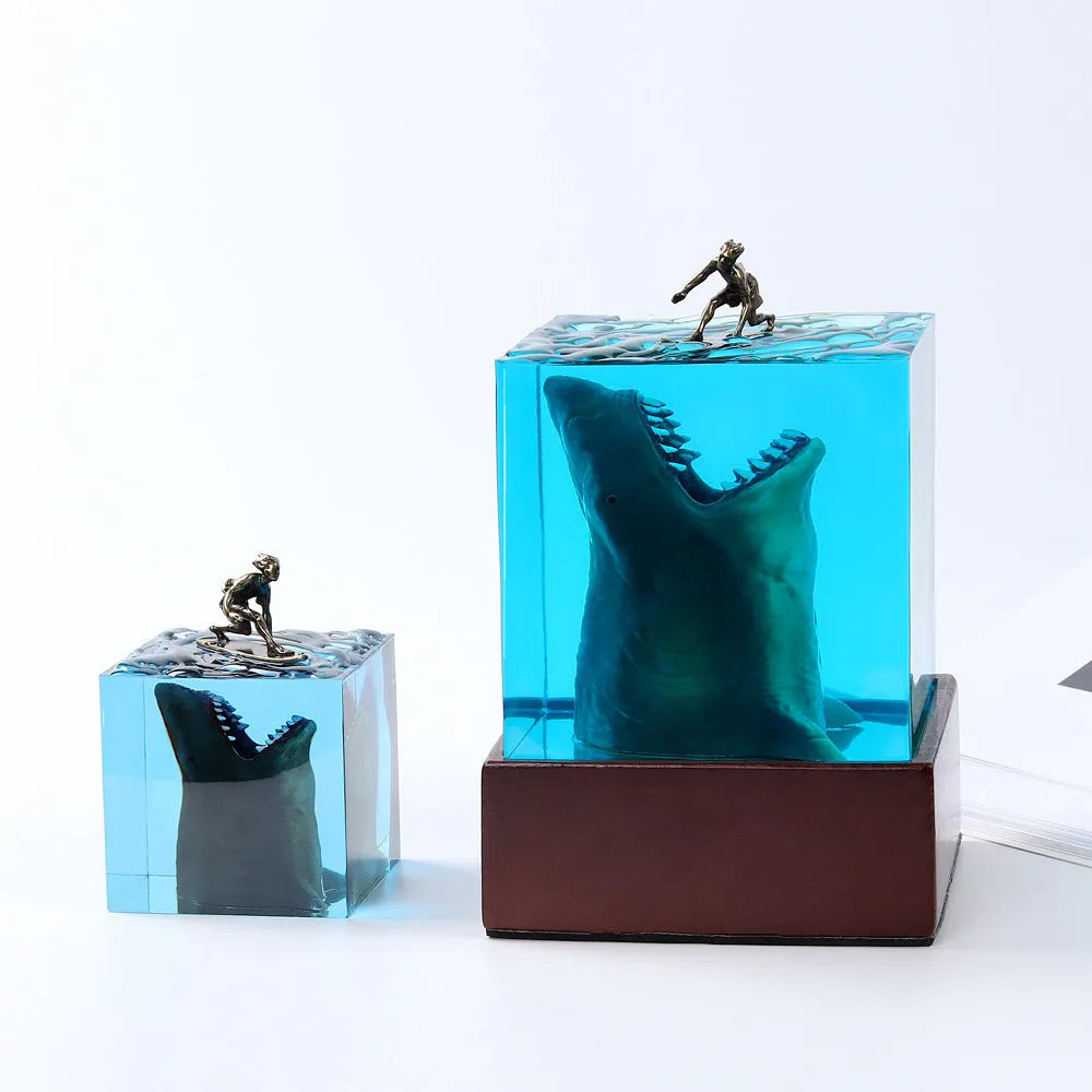Ocean shark surfer micro landscape night light ornament made of epoxy resin and plastic, 5cm or 8cm size with lamp holder, modern simple style