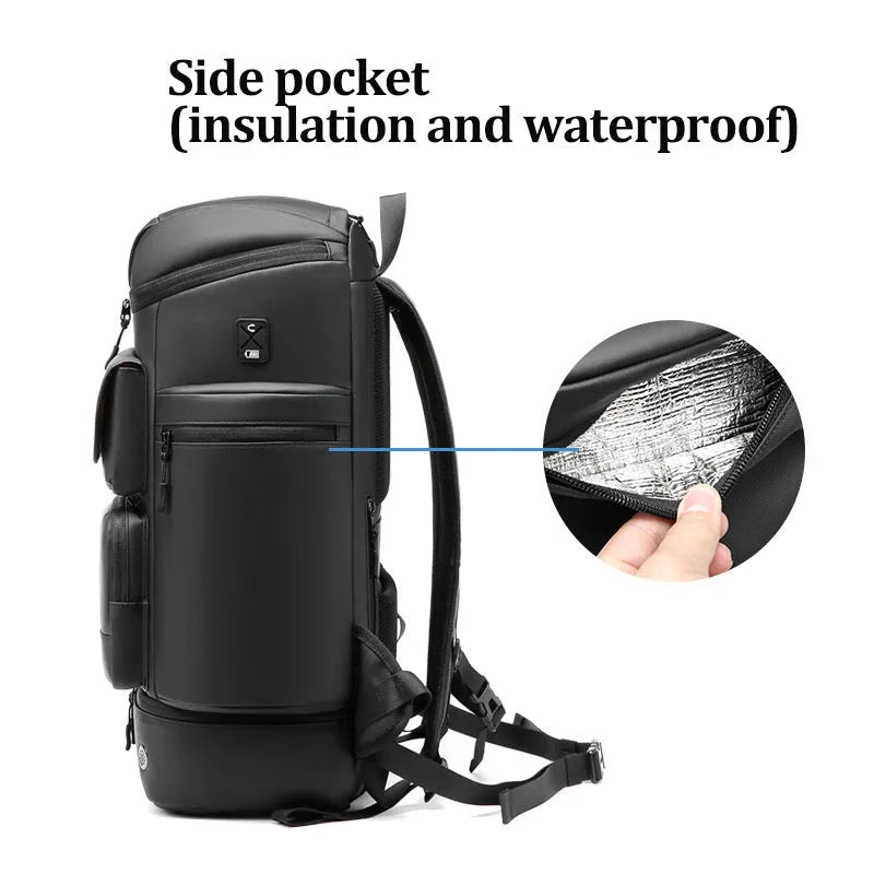 Men's large capacity black waterproof shoulder backpack 21 inch for travel and business