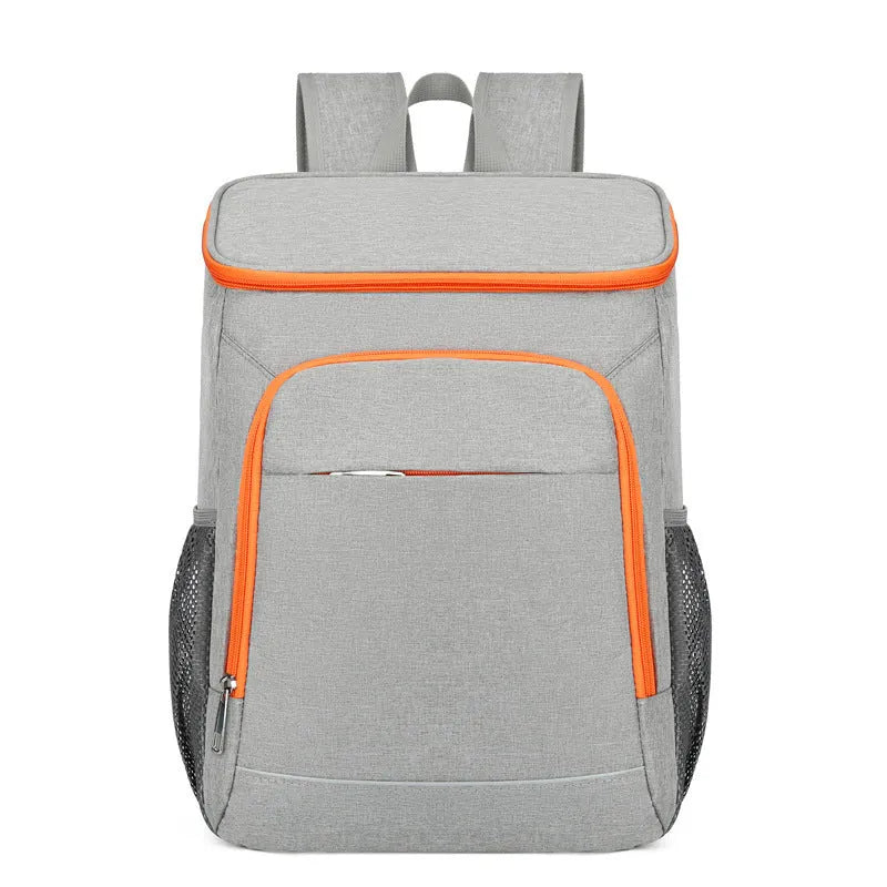Large capacity Oxford cloth thermal picnic backpack for camping storage, available in black, black red, gray, gray orange