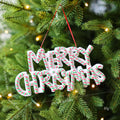 Polymer clay Christmas tree ornament with Merry Christmas letter plate, red and white colour, 8cm height