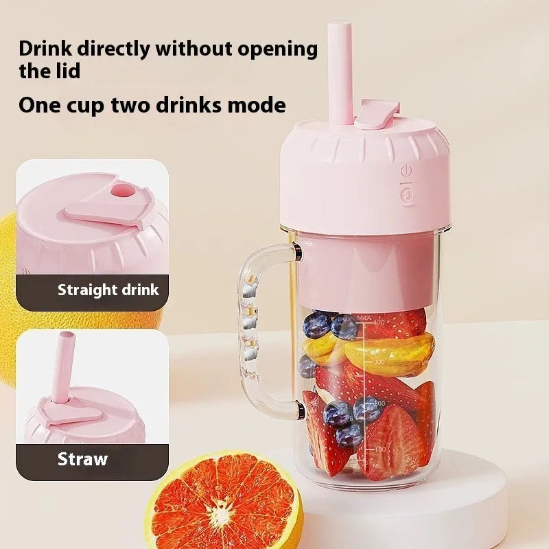 USB portable household juicer in cherry blossom powder with 150W motor and plastic body