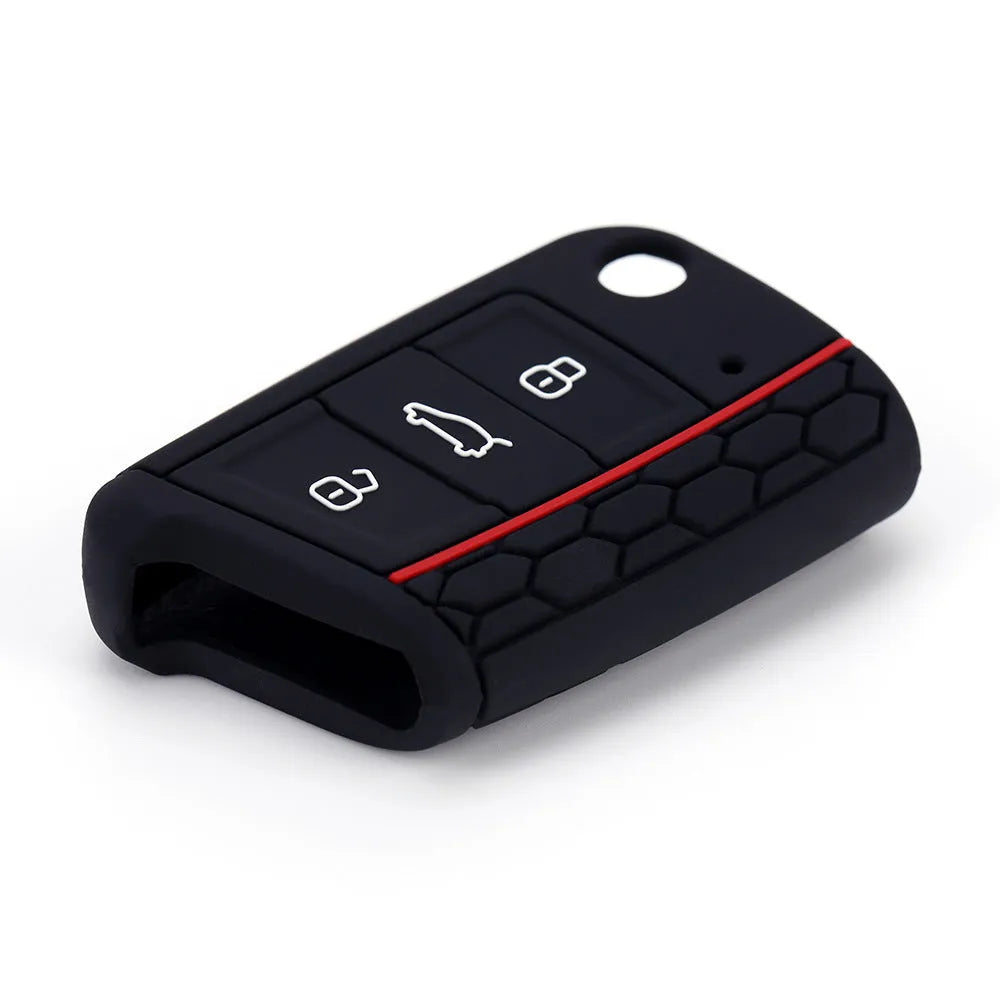 Silicone car key case for Volkswagen Series in half-pack sports version red edge black colour