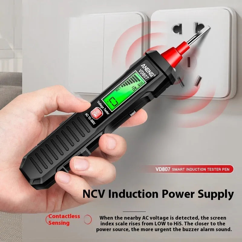 Portable high-sensitivity zero line detection pen with LCD display and plastic body in black colour