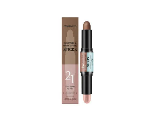2-in-1 Outline Highlighter pen 7g in three shades natural light brown lotus root pink brown ivory white dark brown