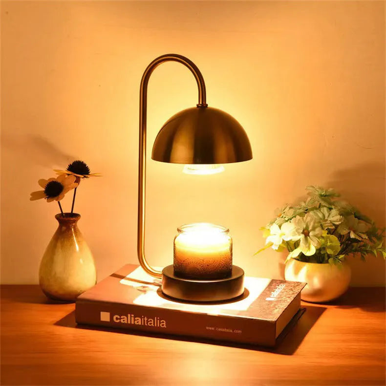 Solid wood aromatherapy wax melting lamp with knob dimming on bedside table