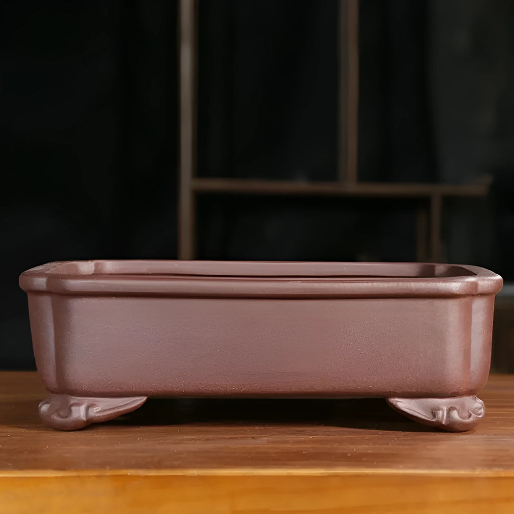 Purple sand rectangular bonsai planter with antique corner cutting design