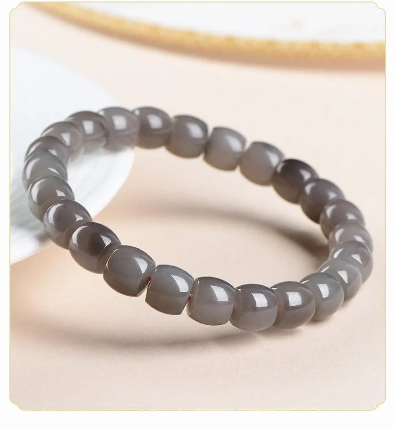 Natural smokey violet Hetian jade bracelet with straight cut beads