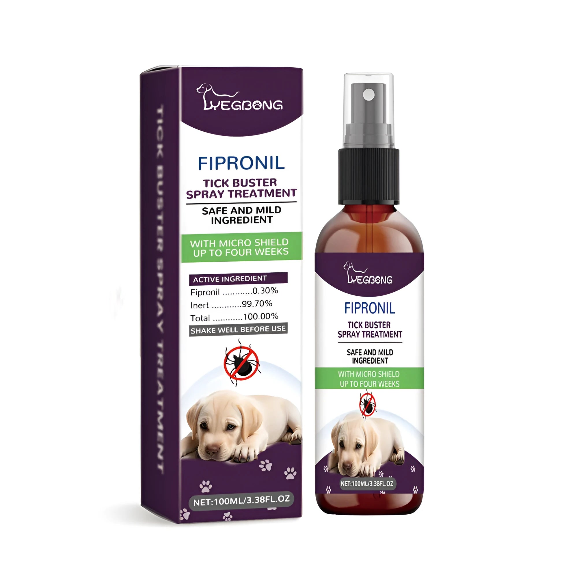 100ml pet pest spray bottle with plant extracts, measuring 3.7cm wide and 14.5cm tall.