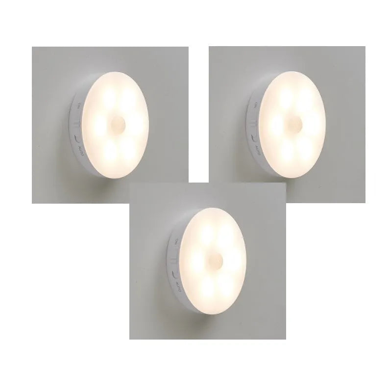 Wireless body sensing LED lights for automatic night-time illumination in home hallways and cabinets