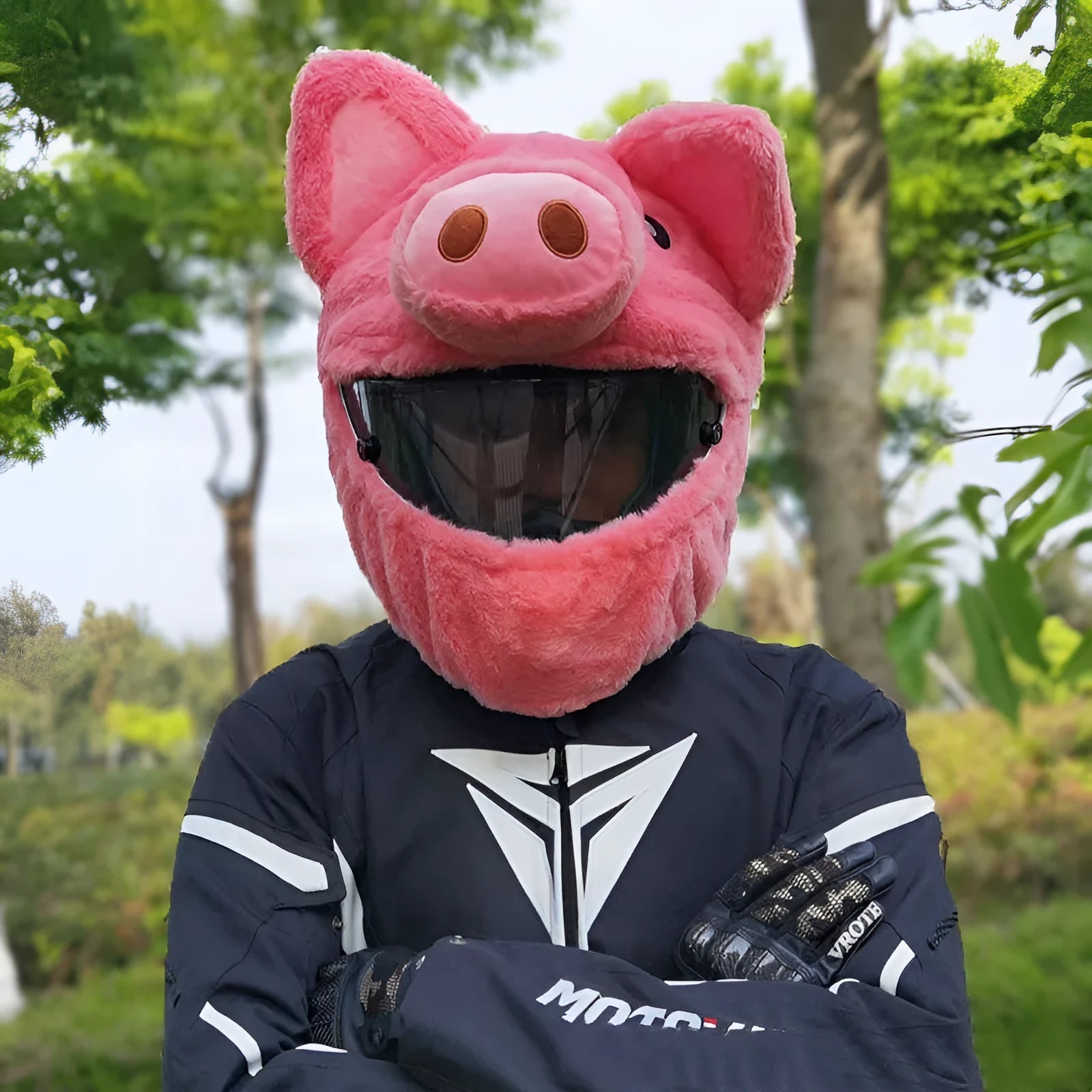 Pink pig cartoon design plush hood for motorcycle helmet protection