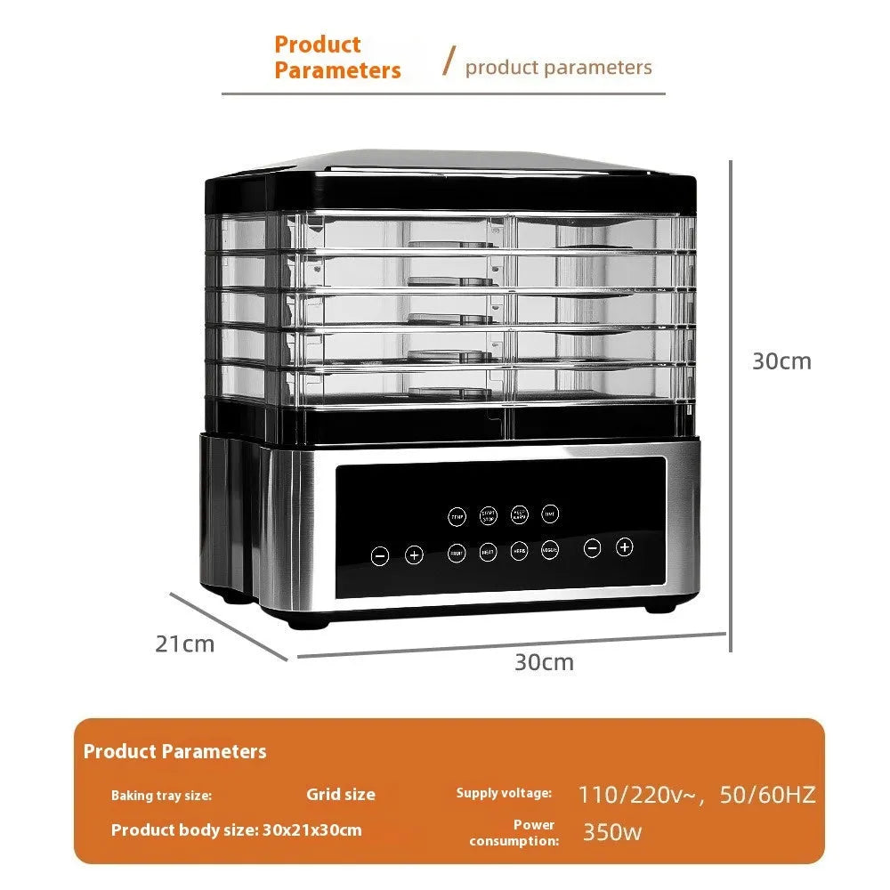 Silver stainless steel fruit dehydrator food dryer with 14L capacity and temperature control