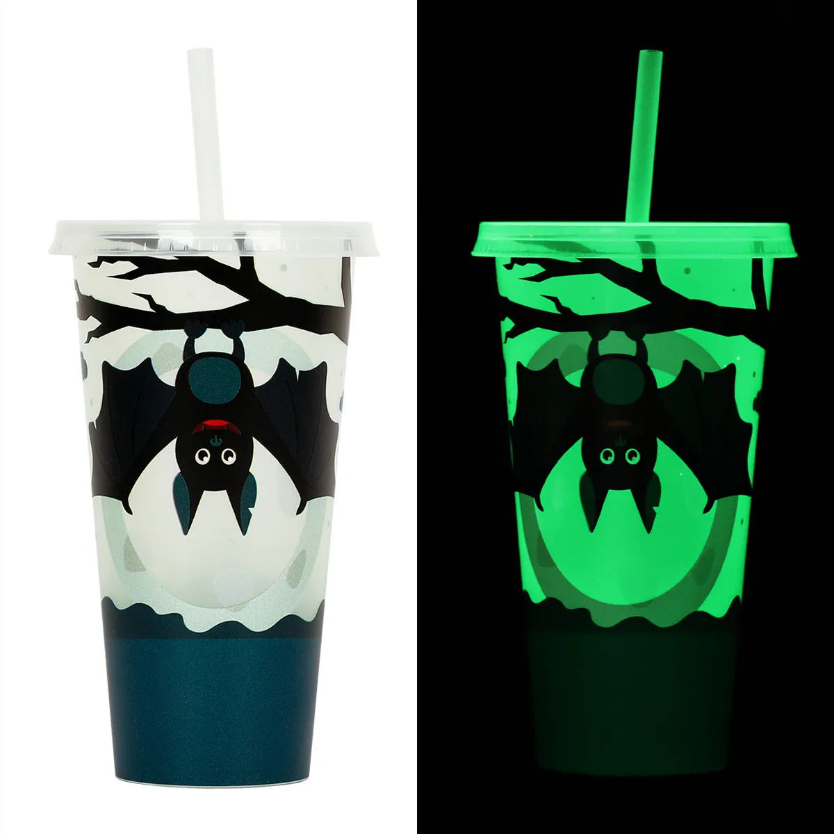 720ml colourful plastic Halloween sippy cup with a straw on a table.