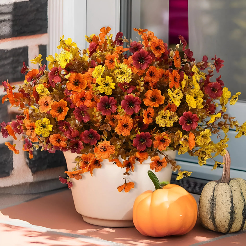 Plastic silk artificial flower bouquet in autumn colours for wedding and home decoration