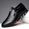 Men's black and brown PU leather casual shoes with flat heel and lace or slip-on styling