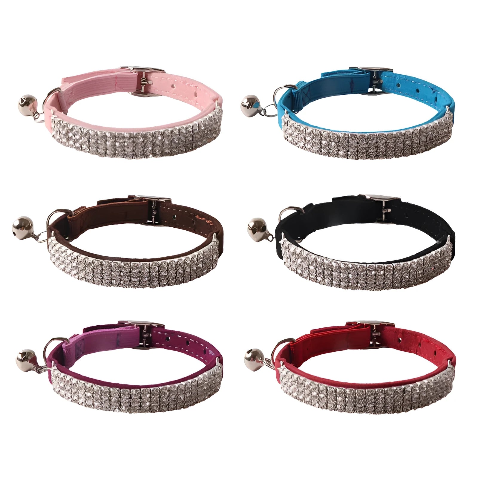 Flocking material cat collar with elastic buckle and gang drill decoration in multiple colours