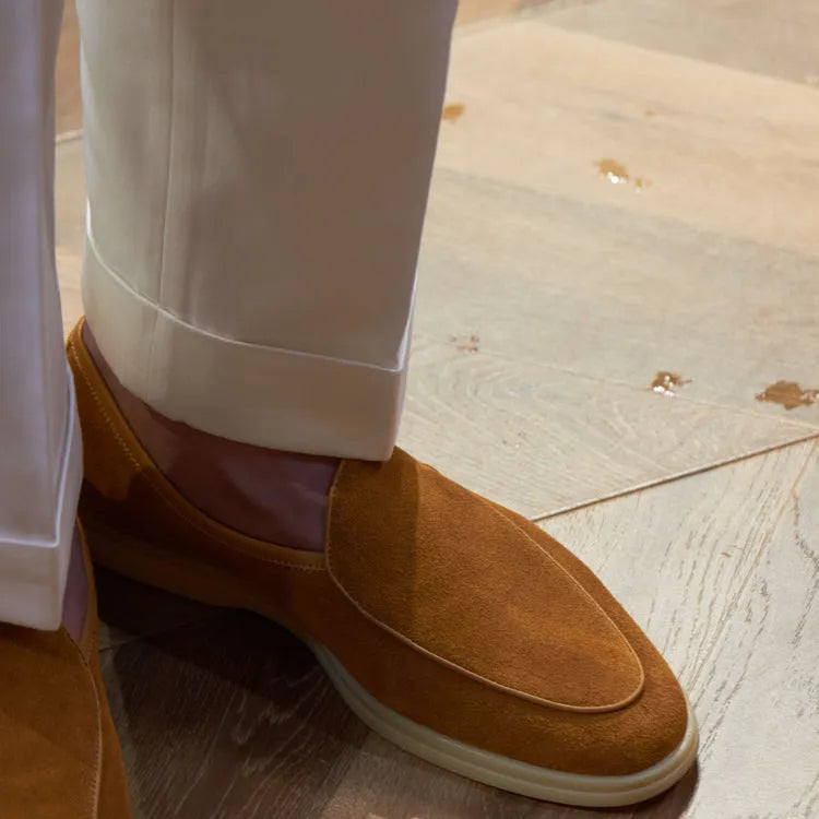 British handmade men's leather loafers in beige, black, brown, dark brown and white colours
