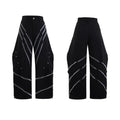 Men's trousers with three-dimensional cutting, metal striped rivet detailing and pleated design in polyester fabric