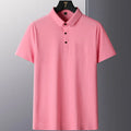 Man wearing a solid colour non-ironing short sleeve business casual shirt in a nylon blend fabric.