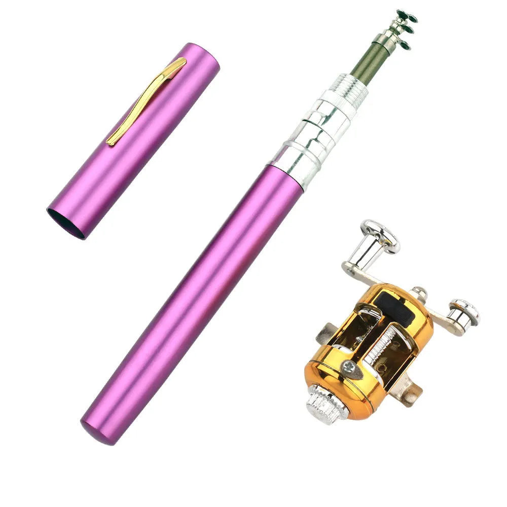 Portable telescopic pocket fishing rod extended to 1m with ST5RL fishing reel in gold colour