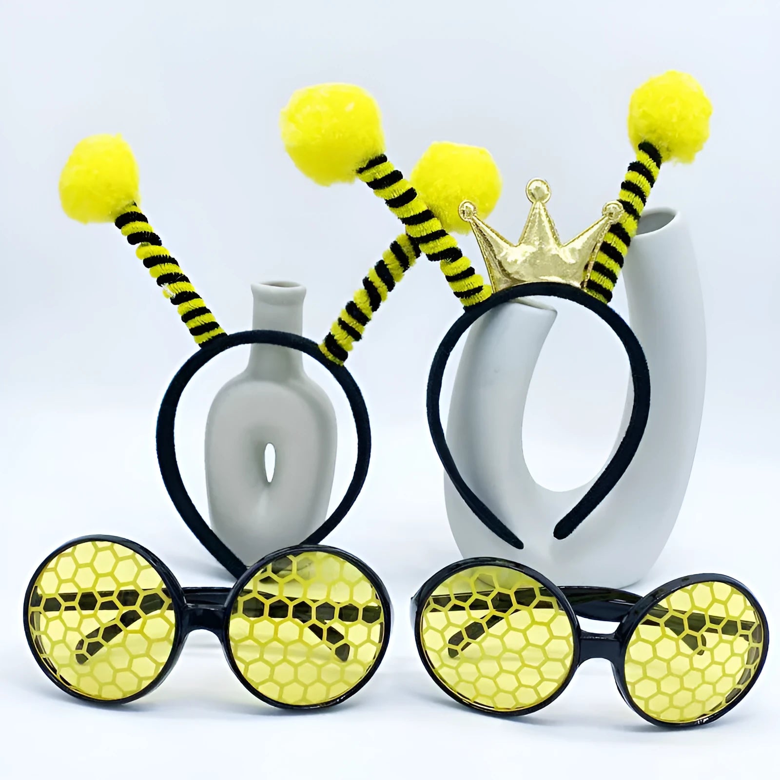 Yellow fabric bees costume headband and matching glasses set for dress up