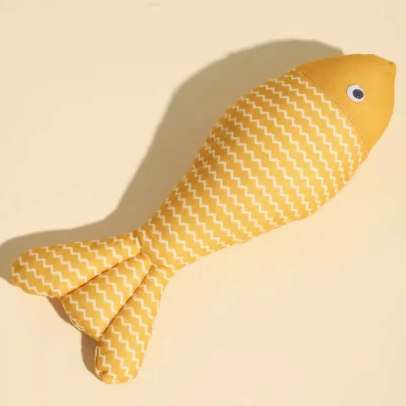 Catnip fish toy for cats, large size 39x12cm, in yellow colour, plush fabric with catnip filling