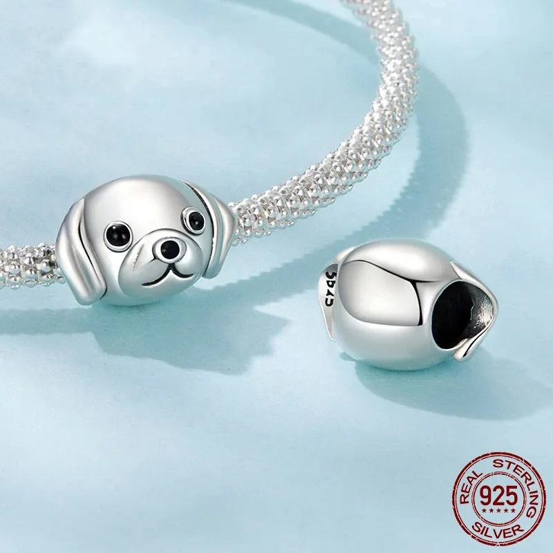 Cute golden retriever S925 sterling silver bead with dripping oil finish, 0.8x1.3cm size