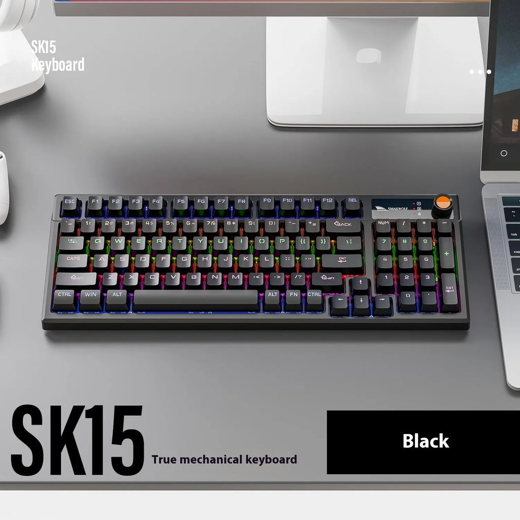SK15 wired mechanical keyboard with control knobs in Autumn Water Blue colour for laptop gaming